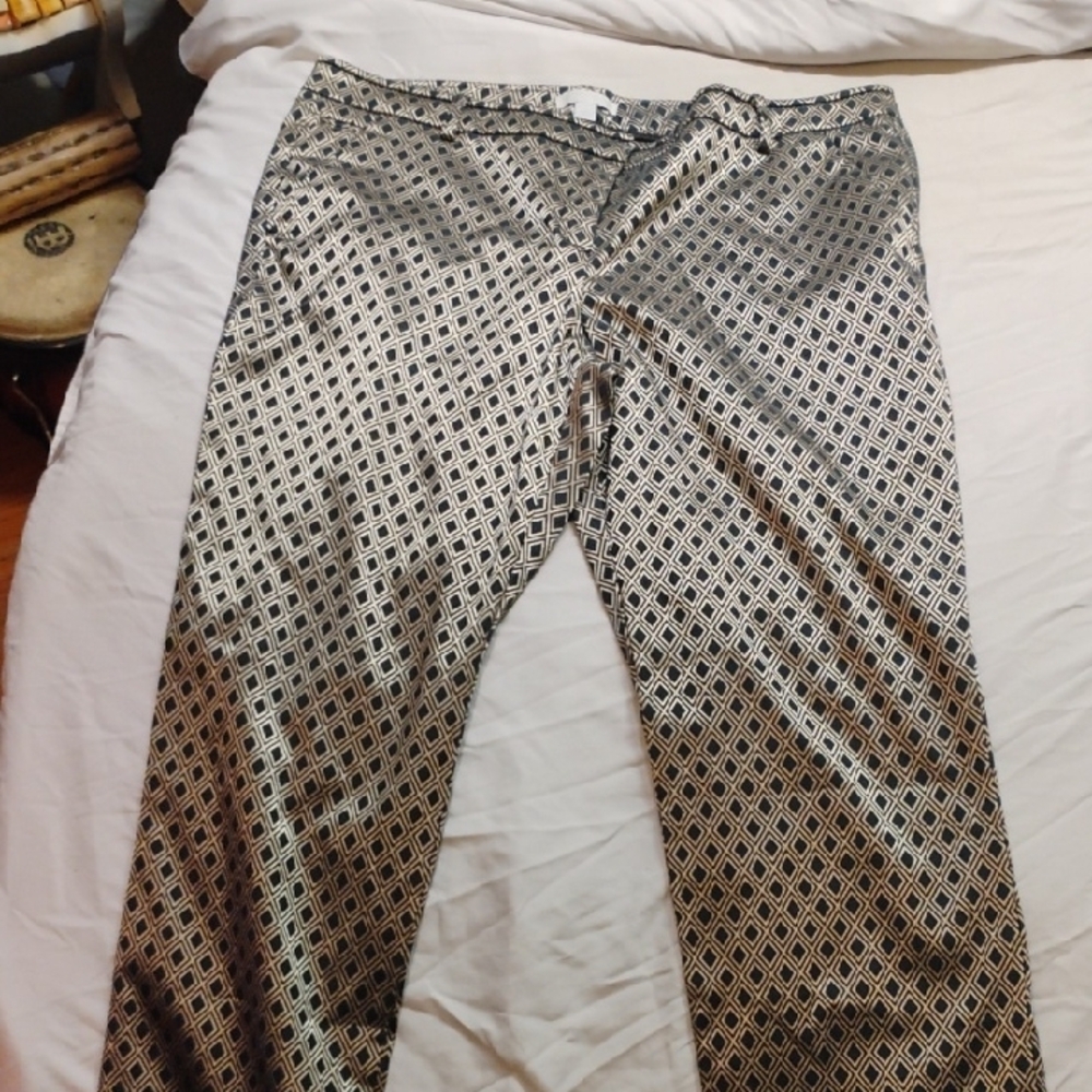 New York & Company Black and White Geometric Trousers